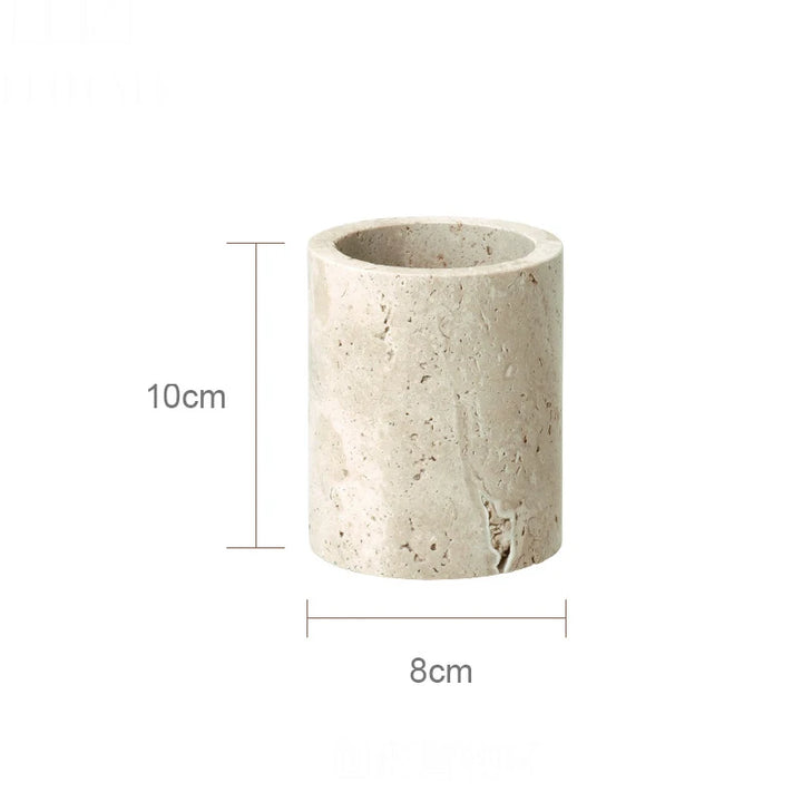 Beige Travertine Marble Bathroom Set – 9-Piece Natural Stone Accessories with Soap Dispenser, Diffuser, Tray & More