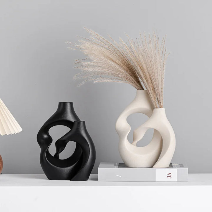 Boho Ceramic Vases Set – Hollow Nordic Tabletop Decor
