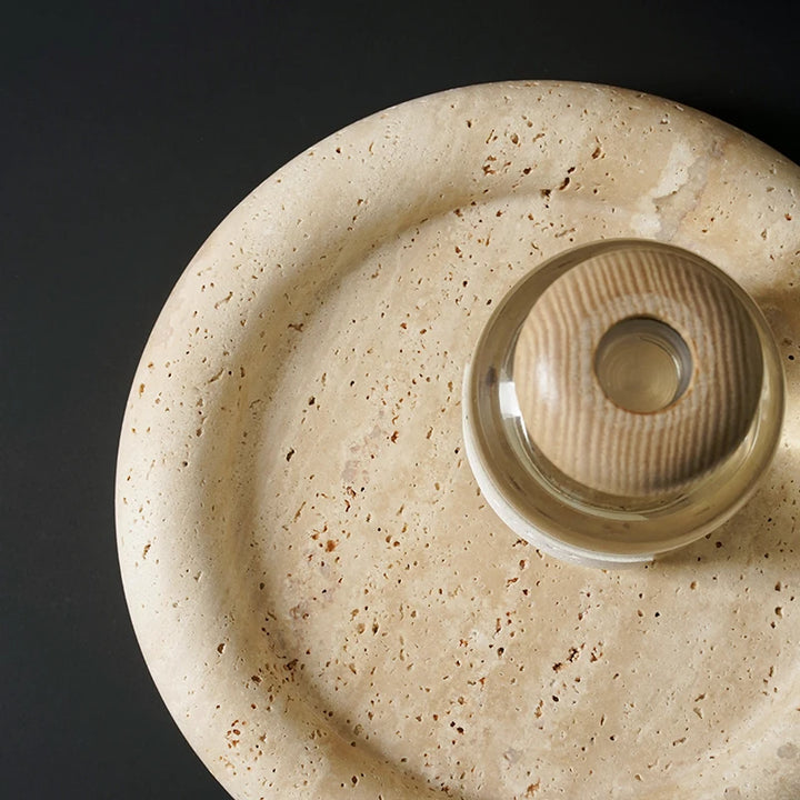 Travertine Marble Incense Burner – Beige Stone Decorative Tray