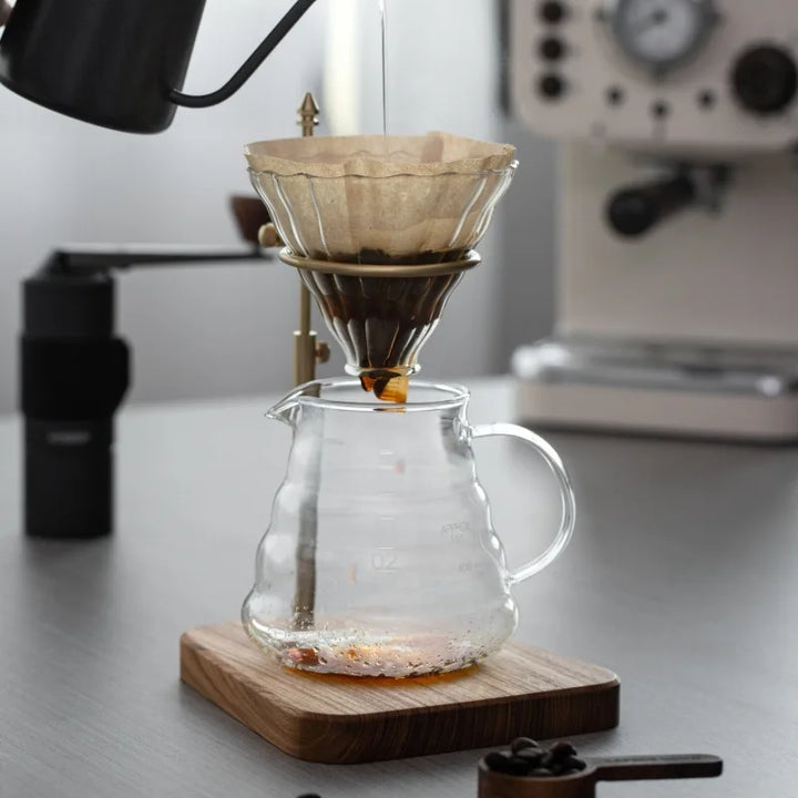 Adjustable Solid Wood & Brass Pour Over Coffee Stand – Hand Brewed Coffee Filter Holder for Home Baristas