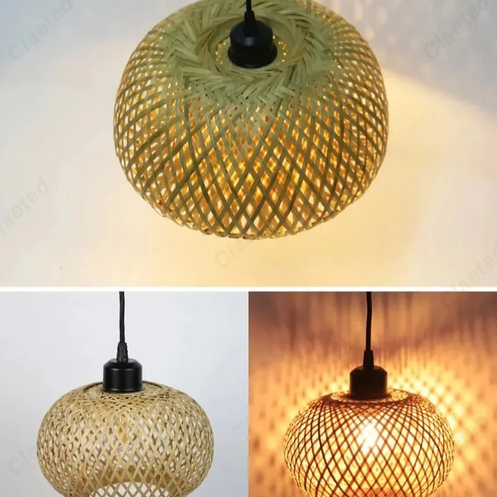 Retro Bamboo Rattan Pendant Light – Vintage LED Chandelier
