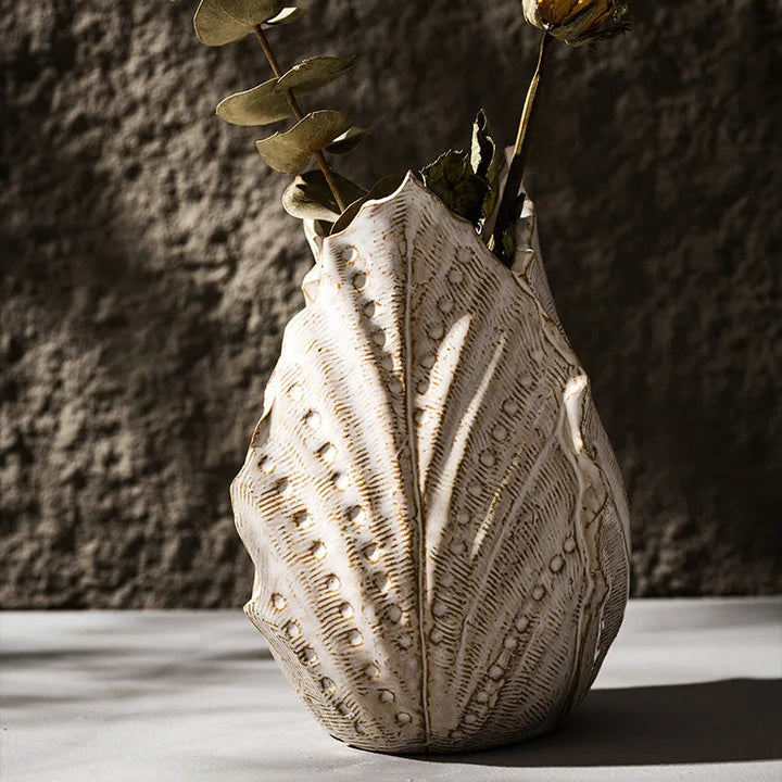Shell Ceramic Vase – Modern Boho Tabletop Centerpiece