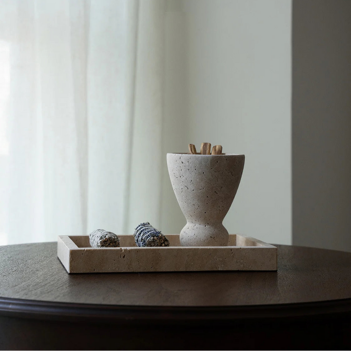 Vintage Travertine Incense Holder – Wood Palo Santo Burner