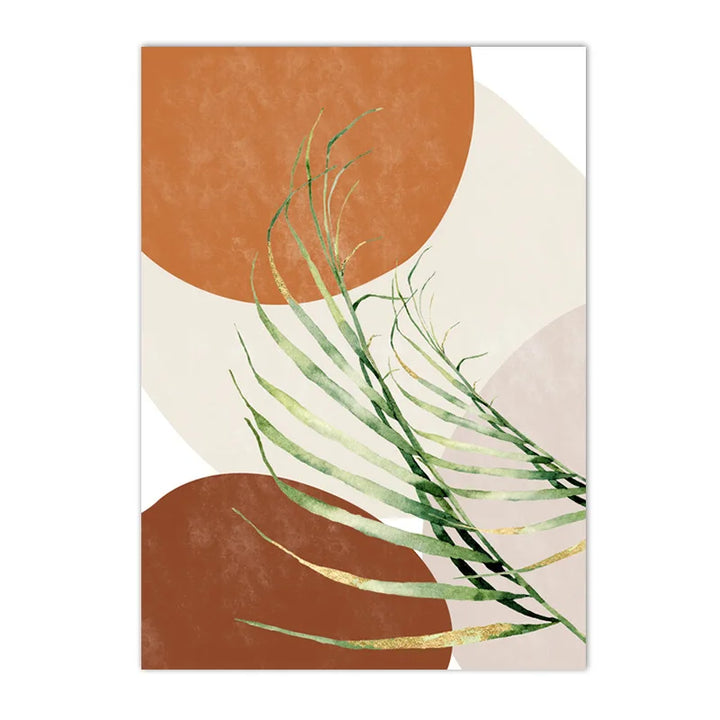Abstract Boho Tropical Leaf Canvas Print – Brown & Green Palm Wall Art for Living Room | Unframed Modern Poster Set