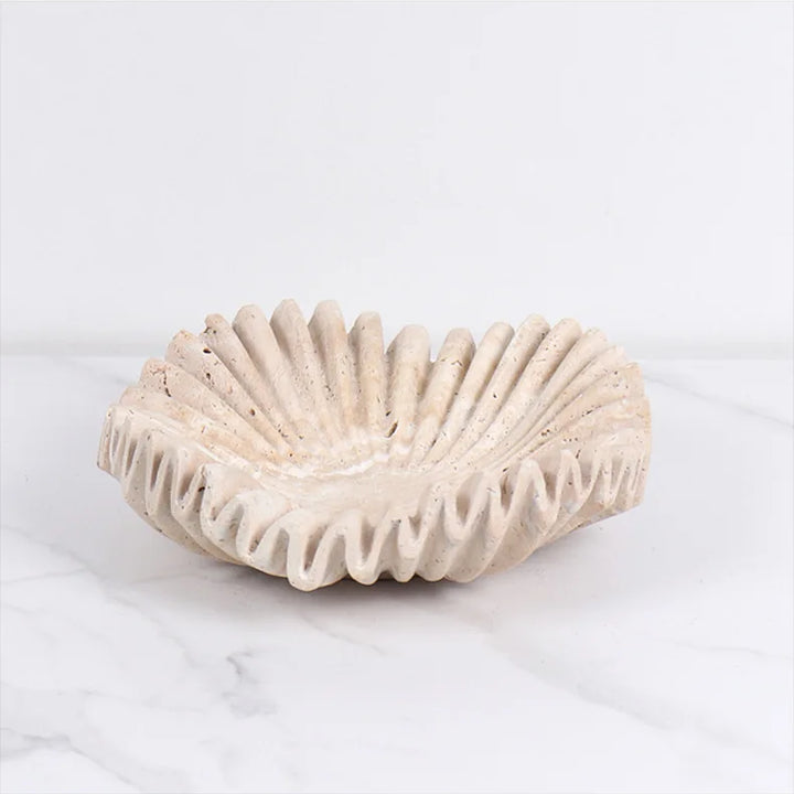 Travertine Marble Ruffle Bowl – Handcrafted Decorative Tray