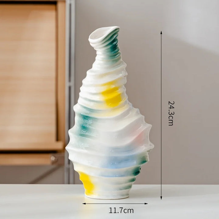 Modern Wavy Ceramic Vase – Abstract Nordic Art Decor