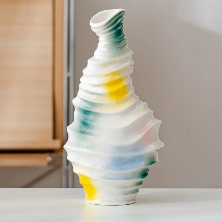Modern Wavy Ceramic Vase – Abstract Nordic Art Decor