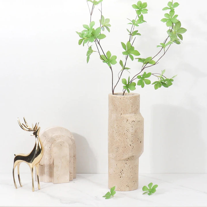 Minimalist Marble Travertine Vase – Scandinavian Table Decor