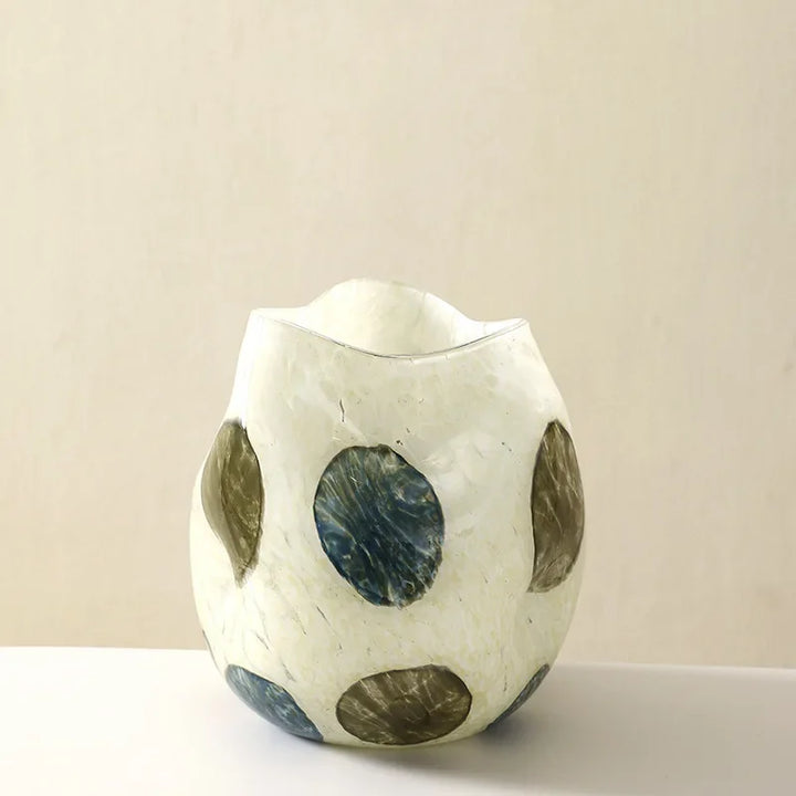 Blue & Green Grid Spot Glass Vase – Modern Pebble-Pattern Decorative Flower Vase for Home & Terrariums