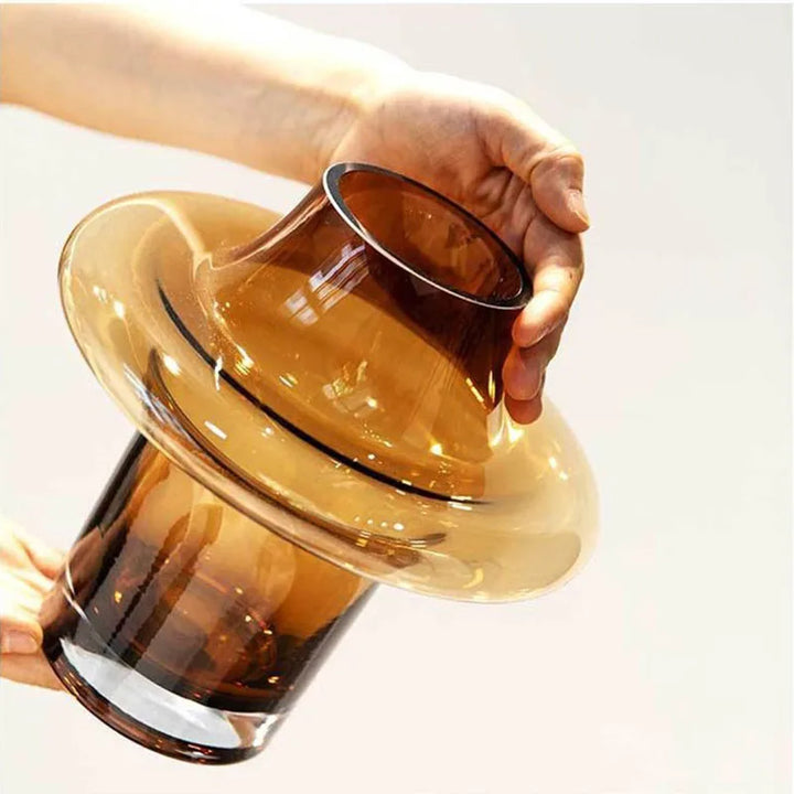 Amber Glass Tower Vase – Modern Decorative Flower Pot