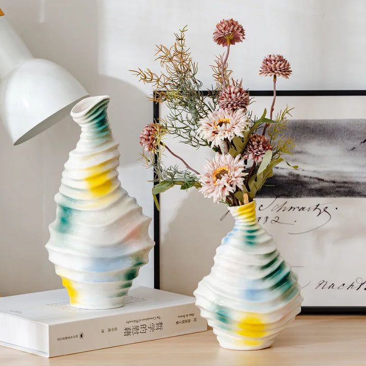 Modern Wavy Ceramic Vase – Abstract Nordic Art Decor