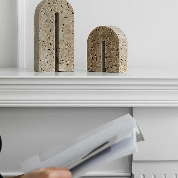 Retro Travertine Bookends – Natural Stone Book Holder