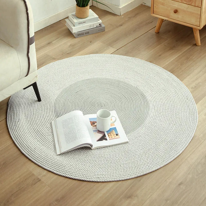 Round Woven Jute Rug with Tassels – Handmade Floor Mat