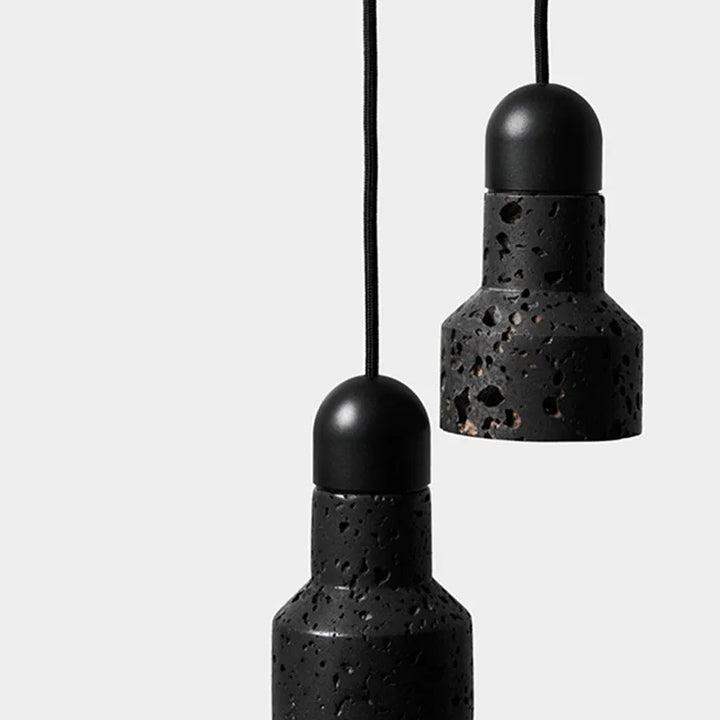 Industrial Black Stone Pendant Lamp – Nordic Retro LED Chandelier