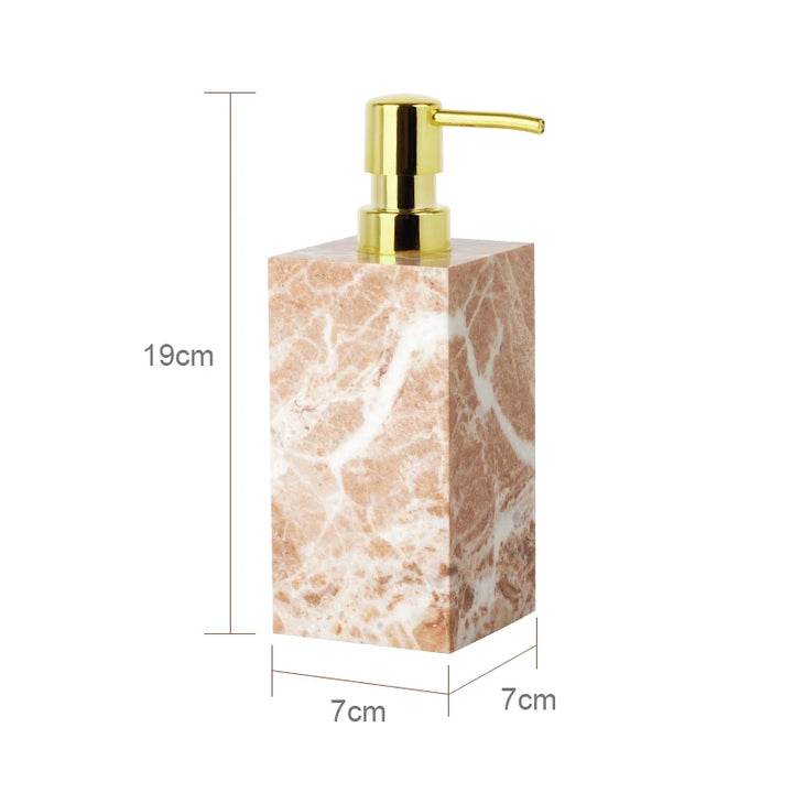 Coral Pink Marble Bathroom Set – 7-Piece Natural Stone Accessories | Soap Dispenser, Toothbrush Holder, Tissue Box, Tray & More