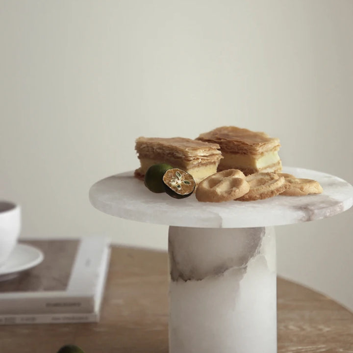White Onyx Marble Cake Stand – Pedestal Dessert Tray