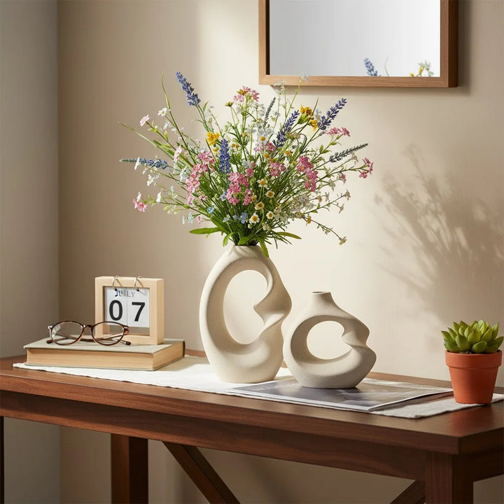 Matte Ceramic Vase Set of 2 – Nordic Pampas Grass Home Décor