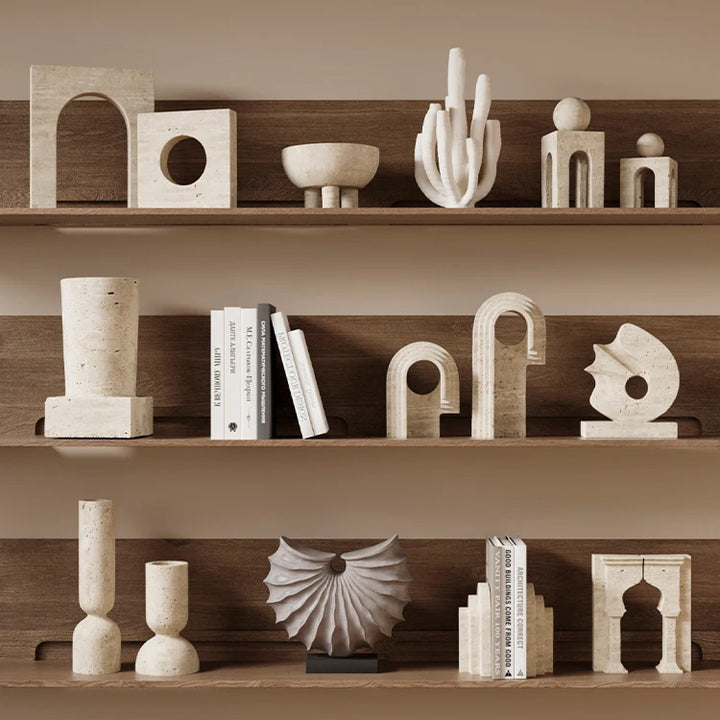 Modern Travertine Arch Sculpture – Decorative Statue