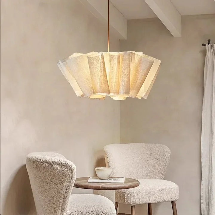Nordic Wabi-Sabi Pendant Light – Creamy White LED Chandelier in Japanese Fiber for Bedroom, Living Room or Artful Interior Decor