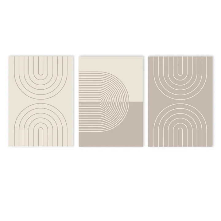 Modern Minimalist Beige Line Canvas Print – Abstract Boho Wall Art for Bedroom & Living Room | Unframed Three-Piece Poster Set