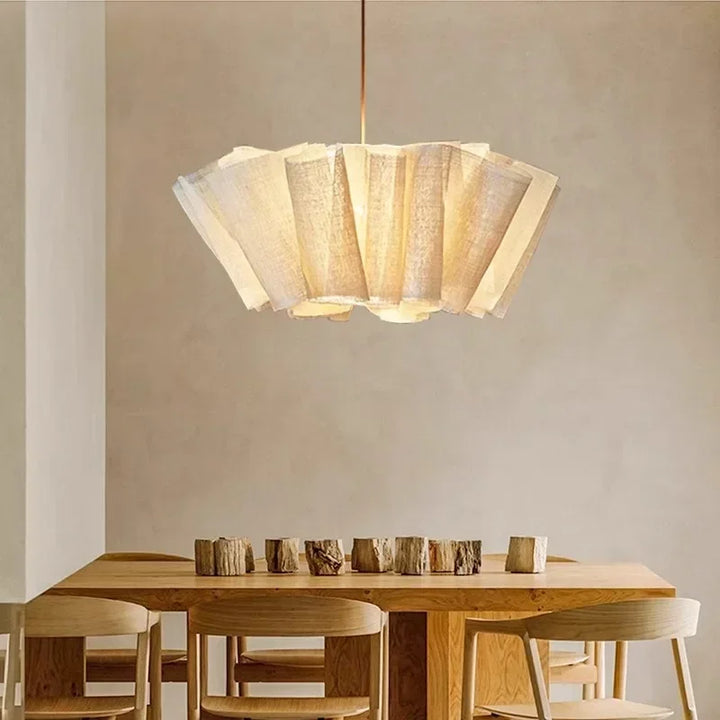 Nordic Wabi-Sabi Pendant Light – Creamy White LED Chandelier in Japanese Fiber for Bedroom, Living Room or Artful Interior Decor