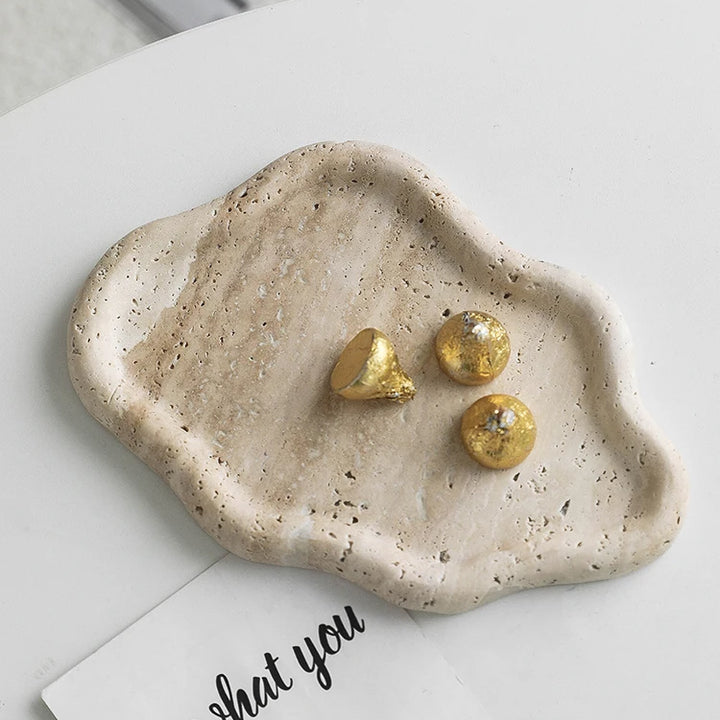 Natural Travertine Jewelry & Perfume Tray – Stone Aromatherapy Holder for Rings, Necklaces, Earrings & Home Decor | Elegant Storage Plate