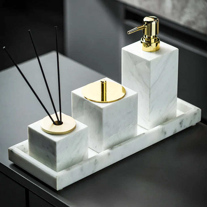 Volakas White Marble Bathroom Accessories Set