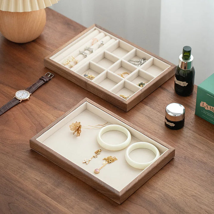 Black Walnut Jewelry Storage Box – Stackable Wooden Organizer with Large Capacity for Earrings, Necklaces & Accessories