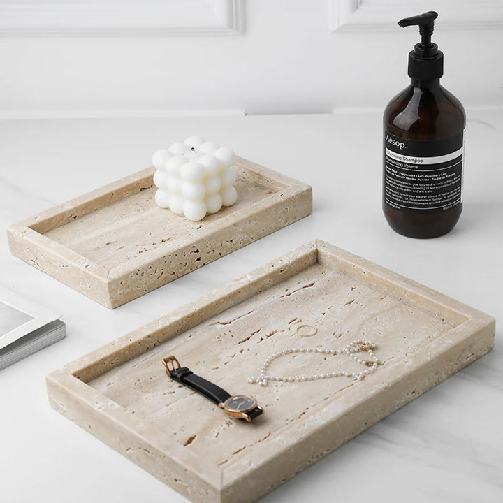 Minimalist Travertine Marble Tray – Vanity & Jewelry Decor