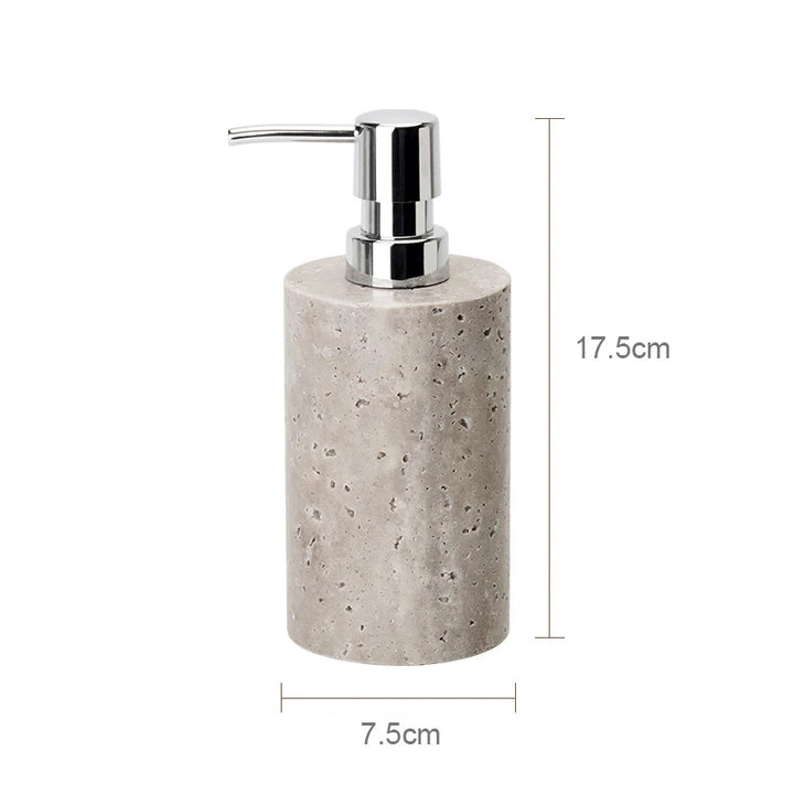 Grigio Travertine Bathroom Set – Antique Natural Stone Accessories with Soap Dispenser, Tray, Diffuser & More