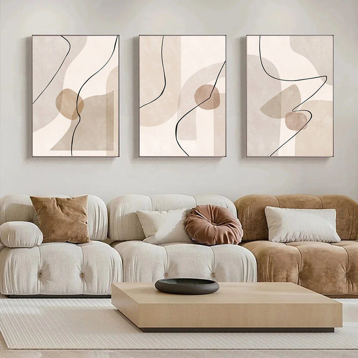 Abstract Beige Geometry Canvas – Modern Boho Wall Art