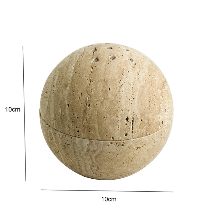 Natural Travertine Marble Incense Burner – Wabi-Sabi Ball-Shaped Stone Holder for Home & Spiritual Decor