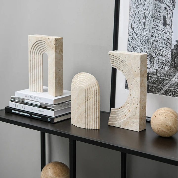 Travertine Marble Arch Sculpture – Minimalist Stone Home Decor