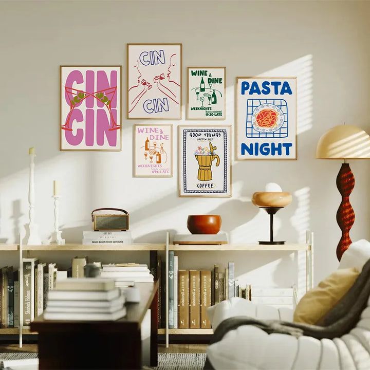 Vintage Wine & Food Poster – Minimalist Bar Wall Art