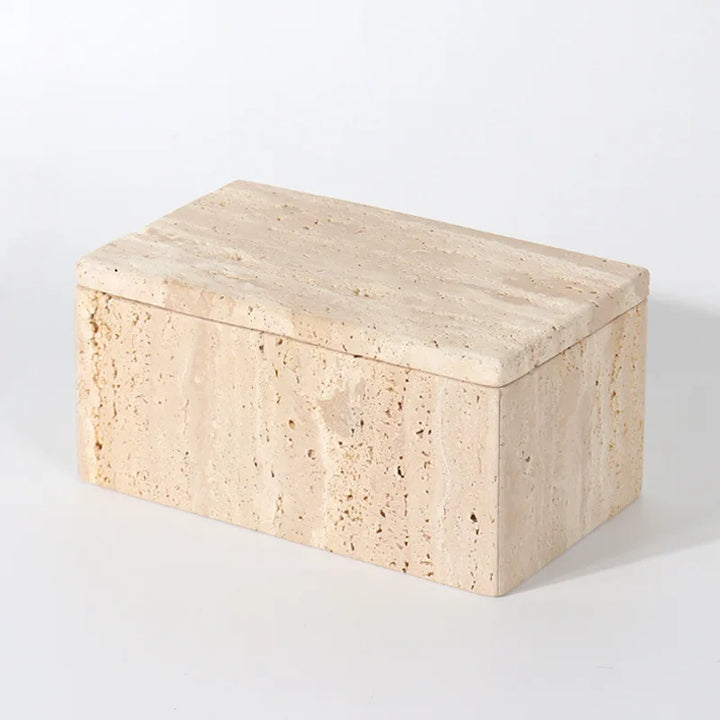 Natural Travertine Marble Storage Box – Decorative Bathroom Organizer for Jewelry, Cotton Swabs & Vanity Essentials