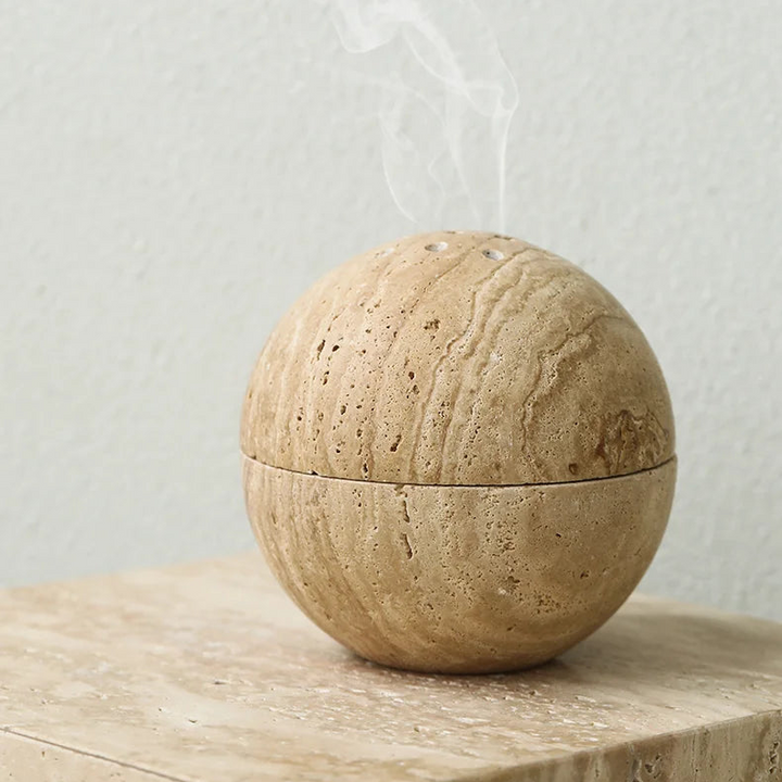 Beige Travertine 9-Hole Sphere Incense Burner