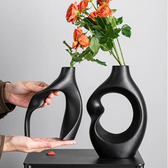 Boho Ceramic Vases Set – Hollow Nordic Tabletop Decor