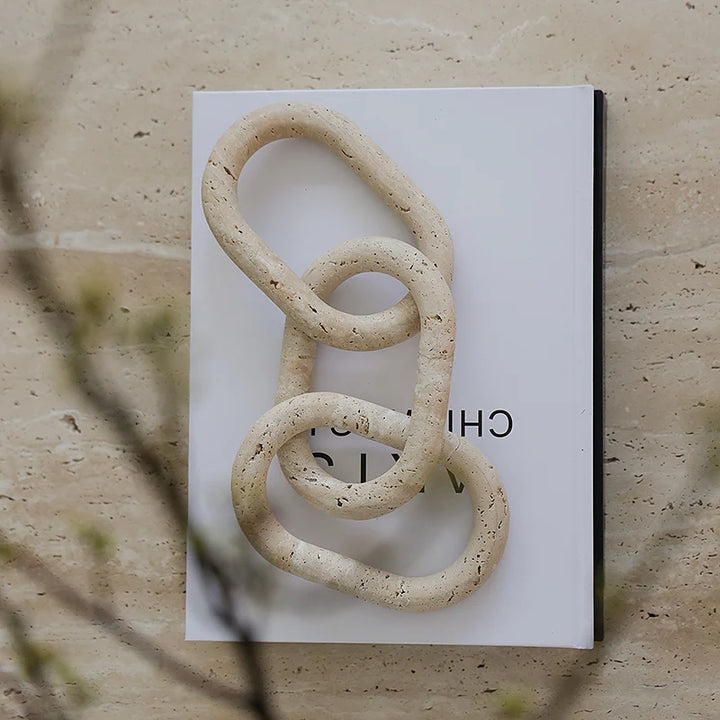 Rustic Travertine Chain Link Decor – Natural Stone Sculpture for Coffee Table, Bookshelf & Farmhouse Style | Modern Marble Accent