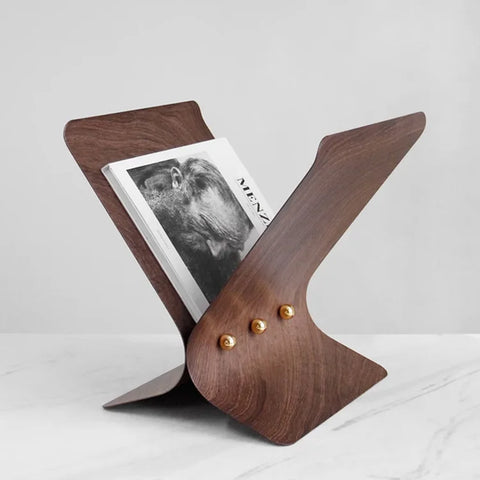 Walnut Metal Bookshelf – Modern X-Shape Book Organizer