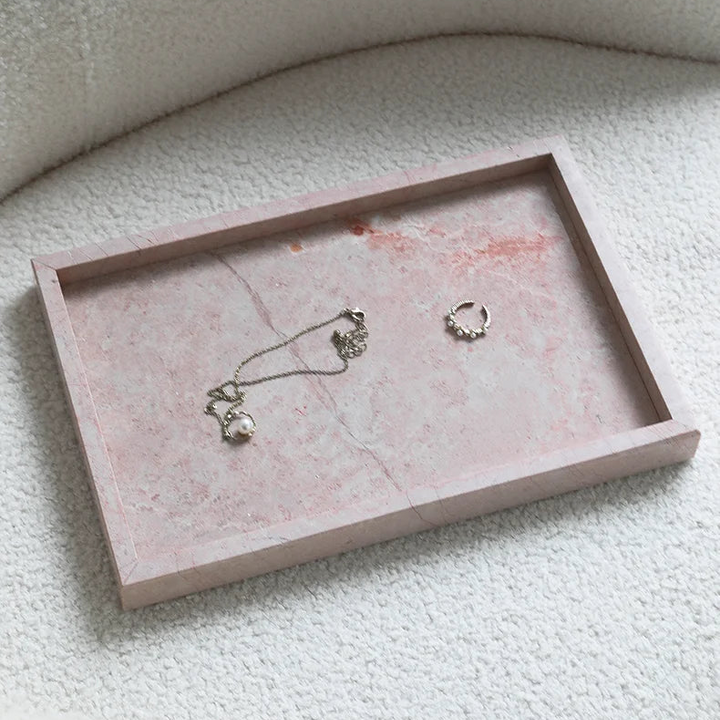 Pink Marble Vanity Tray – Natural Stone Perfume & Jewelry Organizer