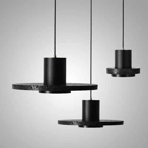 Industrial Black Stone Pendant Lamp – Nordic Retro LED Chandelier