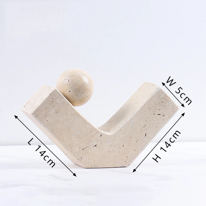Minimalist Travertine Stone Sculpture – Luxury Natural Marble Ornament for Coffee Table, Shelf, Entryway, or Living Room Decor