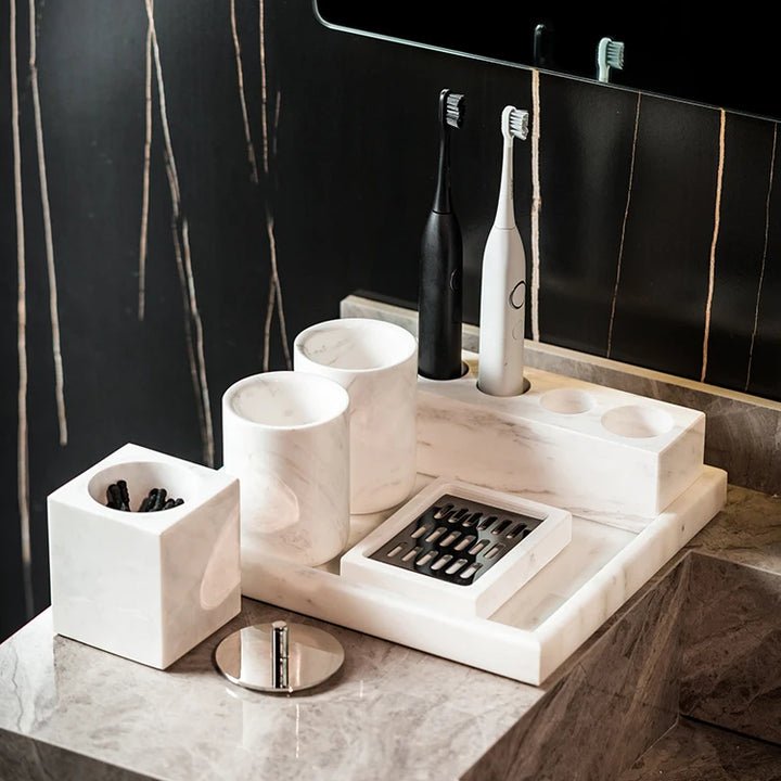 Volakas White Marble Bathroom Accessories Set