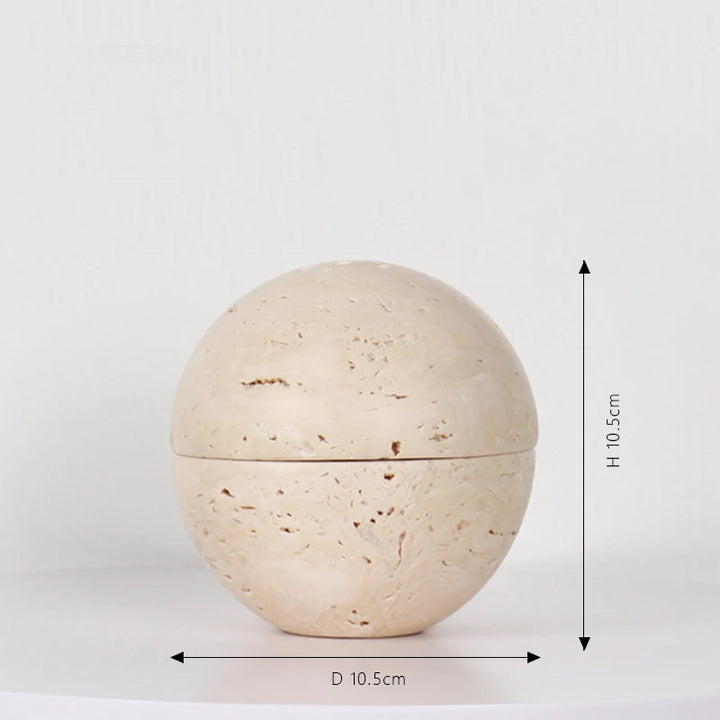 Beige Travertine Sphere Incense Burner – Natural Marble Mubkhar for Aromatherapy, Meditation & Home Decor | 10.5cm Handcrafted Stone Ornament