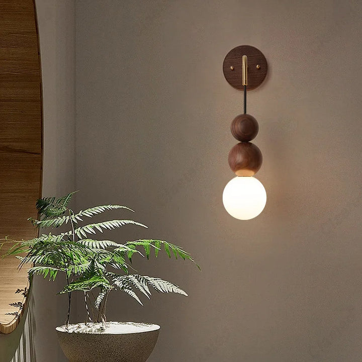 Retro Walnut Glass LED Wall Lamp – Luxury Decorative Light
